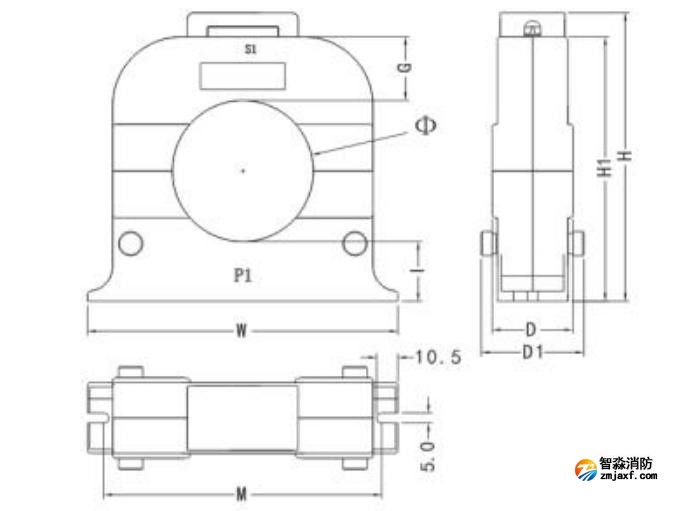 開口式，圓孔100A-400A外形尺寸圖